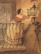 Karl Briullov An Italian Woman Lighting a lamp bfore the Image of the Madonna painting